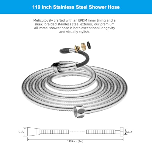 Hibbent All Metal Shower Hose, 119 Inch Stainless Steel Extra Long Shower Hose Replacement, Brass Insert & Nut, Anti-Twist Handheld Shower Head Hose Extension, Flexible Shower Hose Attachment, Chrome - image 7