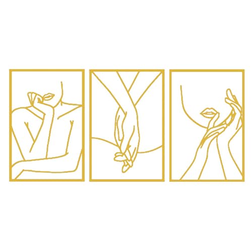 Hniuyun Metal Wall Art Decor, 3 Pcs Modern Minimalist Female Body Single Line Wall Art Decor Abstract Lines Art Wall Decor Bedroom Decor Wall Sculptures for Home Hanging (Gold)