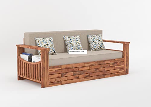 Image of Douceur Furnitures Solid Sheesham Wood 3 Seater Sofas | Three Seater Sofa Bed for Living Room, Hotels, Restaurant, Apartment | Wooden Sofa Bed
