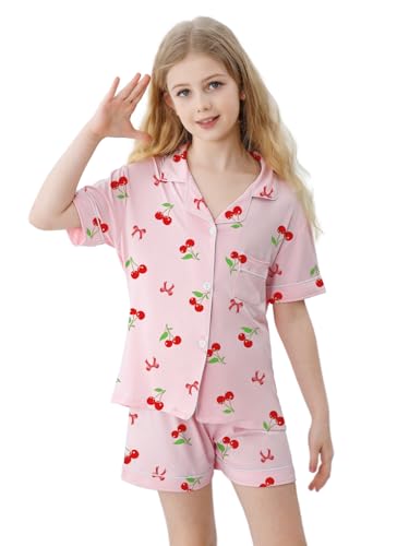 Umeyda Girls & Women Pajamas Set Soft Short Sleeve Sleepwear Button-Down Pjs Set Family Pajamas Nightwear Loungewear2
