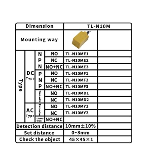 Détecteur de proximité TL-N10MF3 à haute précision de détection 10 mm