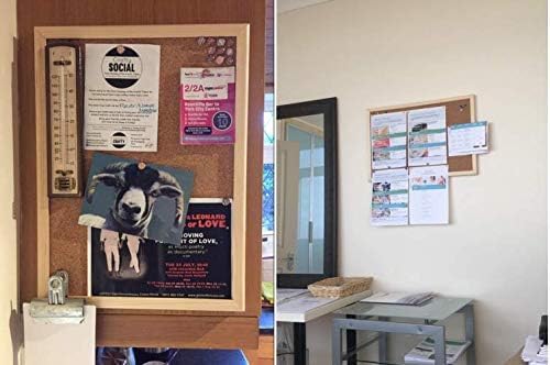 Large Cork Pin Notice Board Bulletin Vision Boards For Home Bedroom offices Memo Message Pictures Planner Display Organiser Wood Frame Corkboard - Wall Mount Screws And 50 Push Pins - 600 x 400 mm