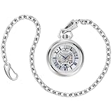 Bulova Men's Classic Sutton Automatic Pocket Watch, 3-Hand Stainless Steel Dial with Detachable Chain, Style:96A304