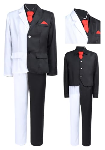 Fbzxojiw Mens Villain Cosplay Costume Harvey Black White Uniform Blazer Jacket Suit Attorney Halloween Outfit Full Set (US, Alpha, Medium, Regular, Regular, White)