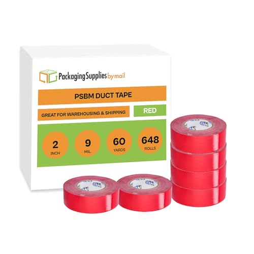 Image of PackagingSuppliesByMail PSBM Red Duct Tape, 648 Rolls, 9 Mil Thick, 2 Inch Wide, 60 Yards Per Roll, Heavy Duty, Waterproof, All-Weather, Perfect for Repairs, Patching, Bundling & Sealing
