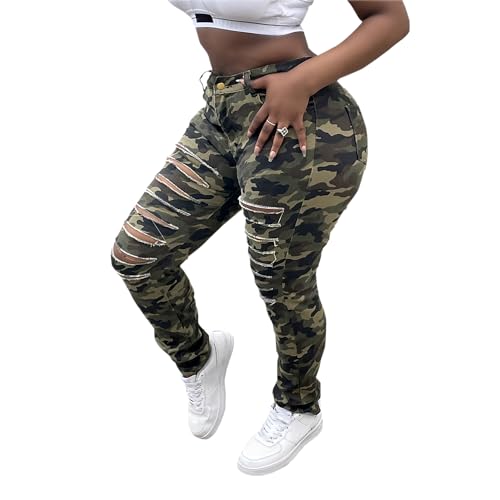 Women's Ripped Skinny Jeans Slim Fit Stretch High Waisted Butt Lift Tummy Control Distressed Denim Pants