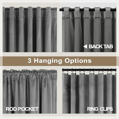 Image of Pitalk Grey Velvet Curtains 84 Inches Long 2 Panels Luxury Blackout Curtains for Bedroom Living Room Thermal Insulated Super Soft Window Drapes Gray Rod Pocket & Back Tab W52 x L84 Inch Length