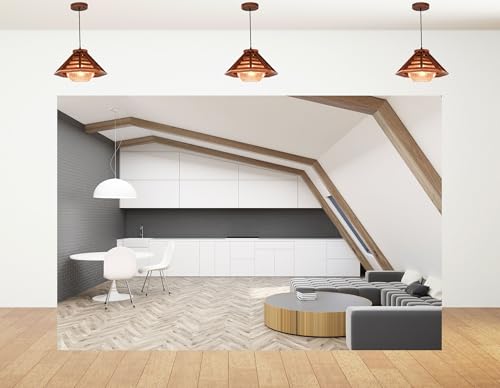 8x6ft Modern Minimalist Kitchen Backdrop Sleek White Cabinetry and Herringbone