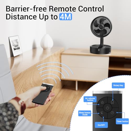 Marchpower 10\" Foldable Oscillating Standing Fan with Remote, Portable Pedestal Quiet Fan with Timer, 7200mah Rechargeable USB Desk Fan for Home Bedroom Office Travel Outdoor Camping - Thumbnail 5