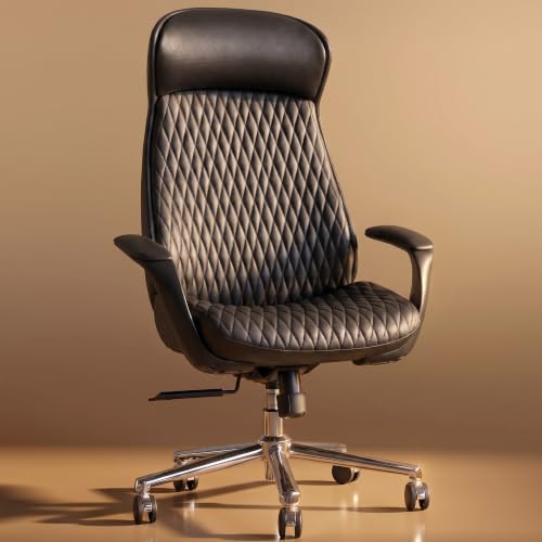 Image of DROGO Levante Ergonomic Office Chair for Work from Home with Bionic Curve Design | High Back Executive Boss Chair, Double Padded Armrest, Genuine Vegan Leather, Heavy Metal Base, 145 Recline (Black)