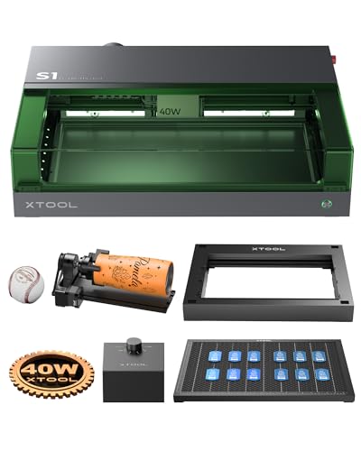 xTool S1 40W Grabador Láser Kit Todo en Uno, con Rotativo, Riser Base, Sistema de Aire Inteligente y Panel, Seguridad Cerrada, Enf...