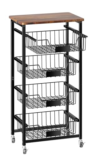 OKZEST Fruit Basket, 5-Tier Utility Kitchen Organizer and Storage Cart with Pull-Out Baskets and...