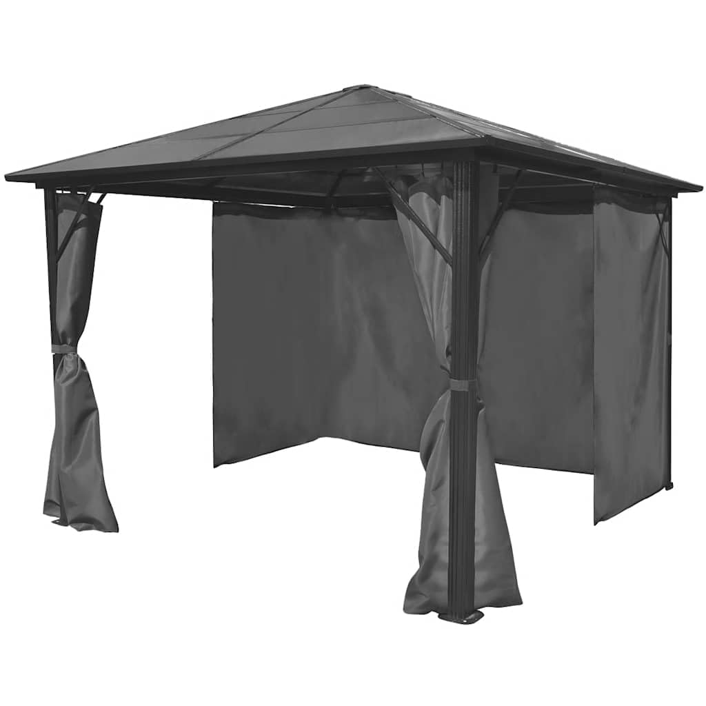 Aluminiowa altana 300 x 300 cm z zasłoną antracytową | Dach PC 6 mm, 4 ściany boczne z zamkiem błyskawicznym, zapięcia na rzepy, w zestawie mocowanie do podłogi