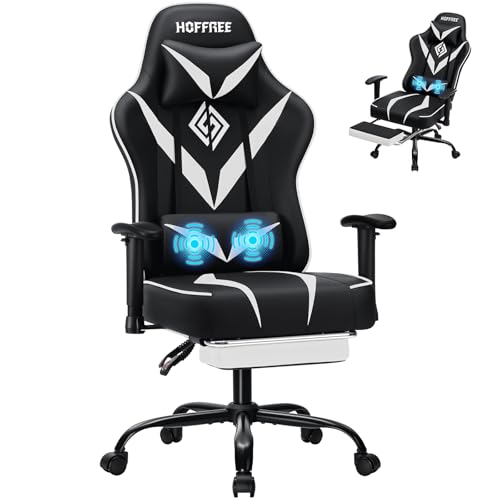 HOFFREE Massage Gaming Chair for Adults 155° Reclining Computer G...