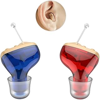 A Pair of CIC Digital Hearing Amplifier Invisible Ear Sound Amplifier ITC Hearing Amplifier Enhancer Wireless Portable For Adults Small and Tiny… (a pair red blue)