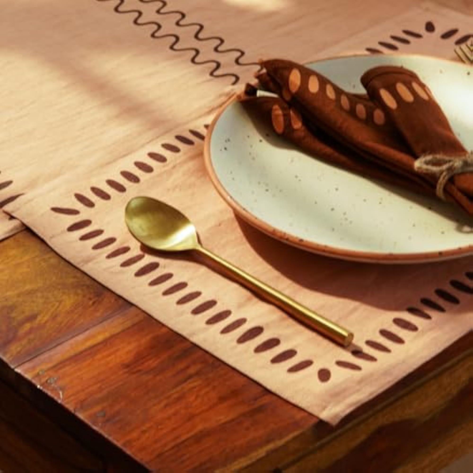 Hand Block Printed Hemp Table Mats Set of 4, Dining Decor
