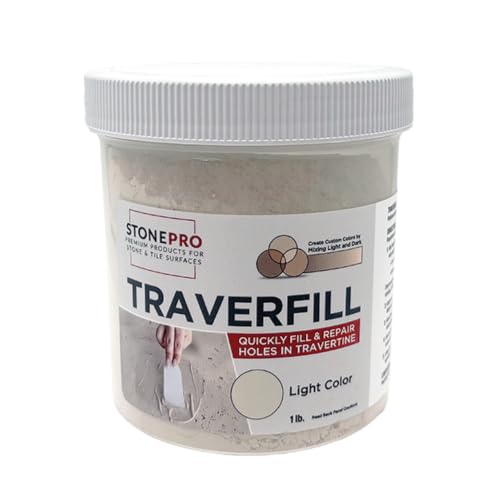 StonePro Traverfill - Travertine Repair - Fills Smalls pits Holes & voids in Travertine & Limestone (Light 1 lb)