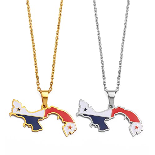 Riqwouqt 6981789288619 Women'S Necklaces,Panama Map Flag Pendant Necklaces Panamanian Maps Gold Color Jewelry Gifts,45Cm thumb #2