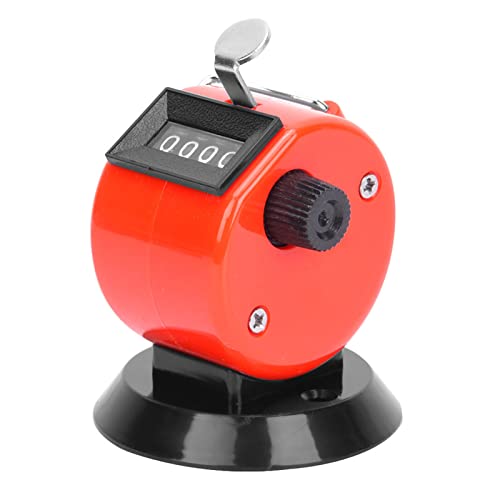 BERM 4-Digit ABS Plastic Hand Tally Counter with Hook Base for Sports Supplies, Portable Handheld Counting Tool for Traffic Monitoring (Red)