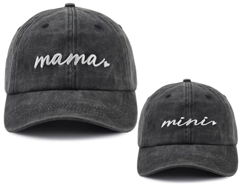 Xpayzere 2 PCS Mama and Mini Hat for Women Girls Adjustable Embroidered Cotton Mom and Daughter Baseball Cap for 3-10 Years (US Alpha One Size Black)
