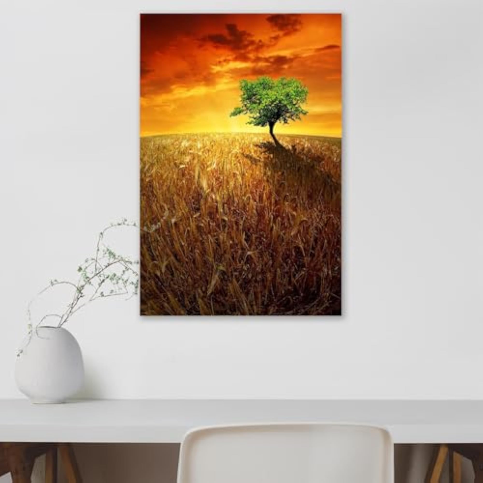 Sunset Over Wheat Fields Peel & Stick Vinyl Wall Sticker for Home Decoration