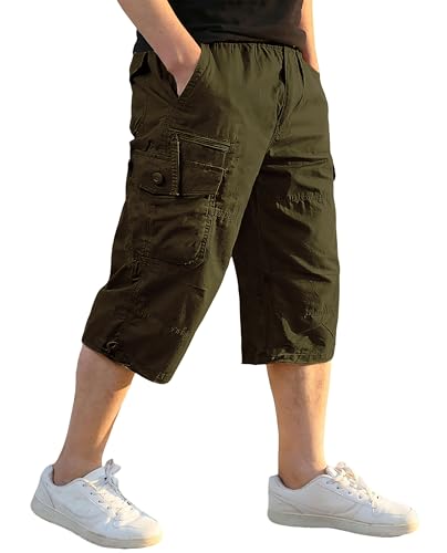 EKLENTSON Men's Capri Pants Workwear Cargo Shorts Below Knee