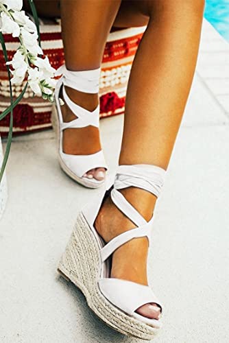 Image of Womens Espadrilles Wedges Sandals Heels Open Toe Tie Lace Up Platform Ankle Strap Summer Dress Shoes