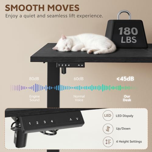 Image of 47 Inch L Shaped Desk with 3 Drawers Electric Standing Desks Black | with Storage Computer Table Adjustable Height with Power Outlets 4 Memory Presets for Home Office, Black