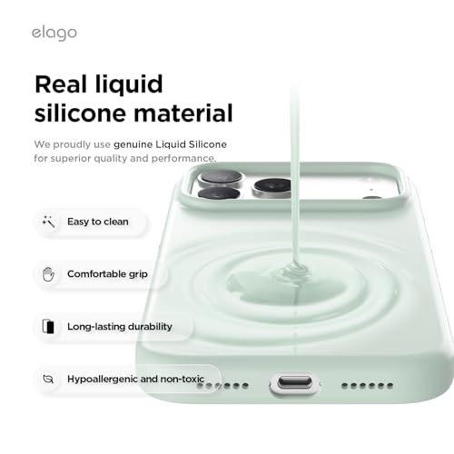 Image of elago for iPhone 17 Pro Max Case, Premium Magnetic Silicone Case, Compatible with MagSafe, Liquid Silicone Material, Protective Cover, Shockproof, Slim Phone, 6.9 inch (Mint)