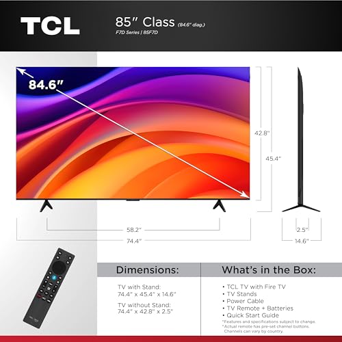Image of TCL 85-Inch F7D Series QLED 4K UHD Smart TV (85F7D, 2026 Model) | Dolby Vision & Dolby Atmos, DTS | Voice Remote with Alexa | Motion Rate 240, Game Accelerator 120, Auto Game Mode
