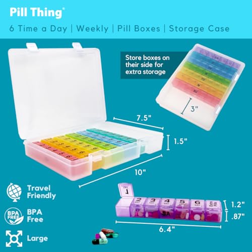 Image of 6 Times a Day Weekly Pill Box Organizer Case, Secure 7X Pillbox with Medication Schedule (6 Time-a-Day)