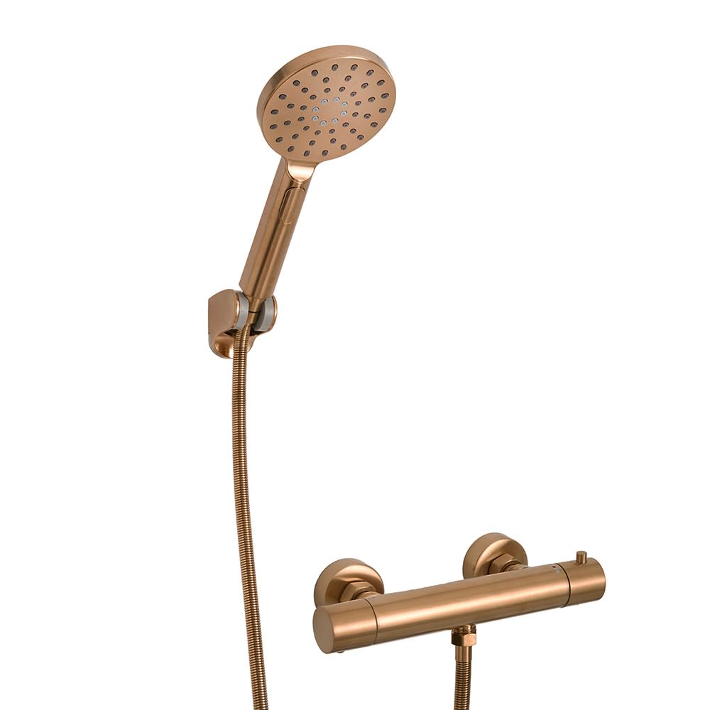 Milano Elsie Round Thermostatic Bar Mixer Valve Multifunction Hand Shower - Brushed Copper
