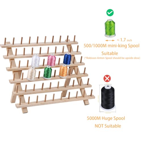 Image of Simthread [Upgraded 60 Spools Wooden Thread Holder, Thread Rack Organizer Stand with Hanging Hooks for Embroidery Sewing Hair Braiding
