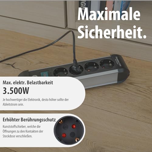 Brennenstuhl Premium-Alu-Line Steckdosenleiste 4-Fach/Steckerleiste aus hochwertigem Aluminium (Mehrfachsteckdose mit Schalter und 1,8m Kabel, Made in Germany)