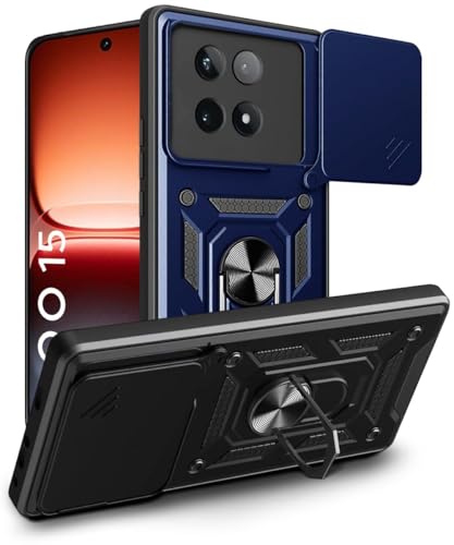 Image of Luxe Back Cover Compatible for iQOO 15 5G | D10 Tough Armor Case | Sliding Camera Shield | 360 Protection | Kickstand Ring Holder | Military-Grade Bumper Case - Blue