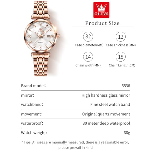Image of OLEVS Women's Analog Watch Quartz Rose Gold Stainless Steel Strap Fashion Luxury Business Circular Calendar