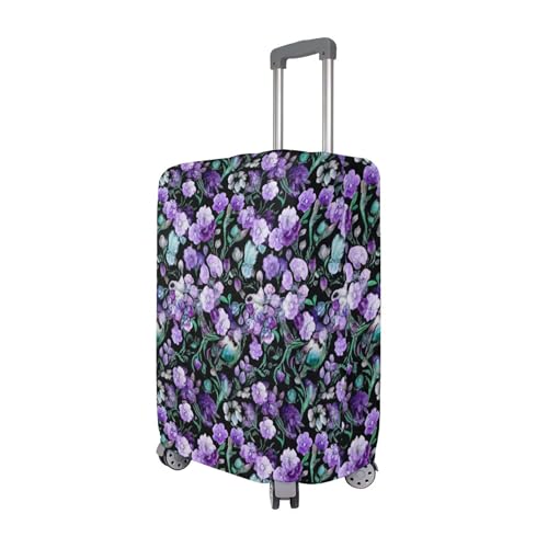 Luggage Protector Suitcase Cover Cute Purple Flowers Watercolor Leaves Personalized Animal Print Travel Suitcase Accessories, L, Fits 26-28 Inch Case3