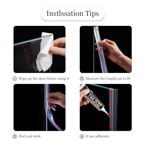 98.5\" Flexible Shower Door Side Seal Strip Peel and Stick, Transparent Silicone for 1/4\" Frameless Shower Door Side Sweep - Thumbnail 7