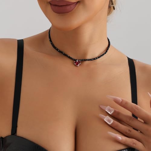 Zwarte kristallen kralen ketting met hart hanger verstelbare lengte choker stijlvolle halsketting voor modieuze vrouwen - Afbeelding 5