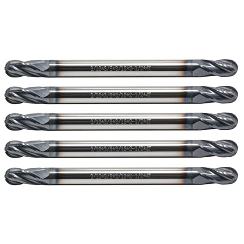 Image of 5Pcs 3 /16 inch Solid Carbide Ball Nose End Mills - Double End - AlTiN Coated, 4 Flute, 30 Degree Helix, 3 /16 inch Cutting Diameter, 3 /16 inch Shank Diameter, 3 /8 inch Length of Cut, 2-1 /2 inch Overall Length