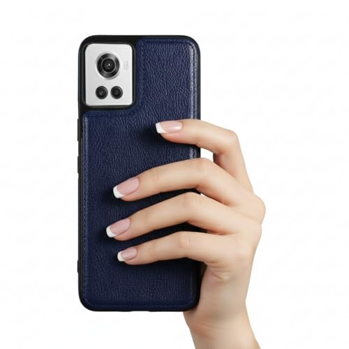Image of Leather Case for OnePlus 10R Premium Protective Stylish Slim Cover with Shockproof Raised Edges Blue