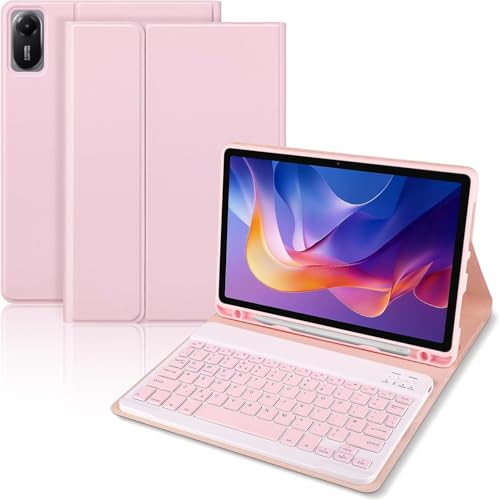 Teclado Xiaomi Redmi Pad 2 evita arañazos y escribe rápido con funda rosa