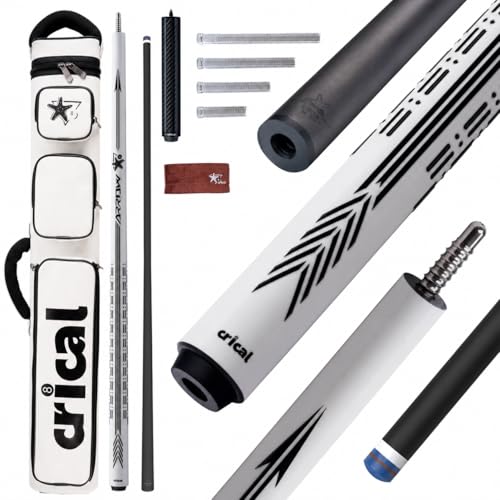 CRICAL Carbon Fiber Pool Cue Set, Pro Taper Shaft Low Deflection White