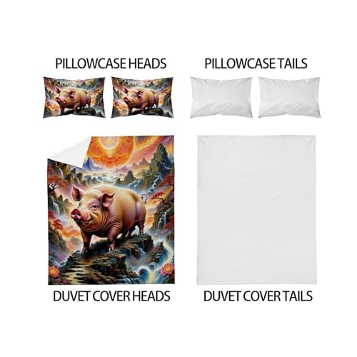 Housse de couette cochon 200x200cm en microfibre imprimée avec ses taies d'oreiller - 4