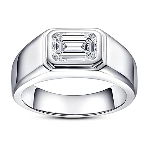 AnuClub Emerald Cut Moissanite Engagement Ring 2cttw D Color 925 Sterling Silver Eternity Wedding Promise Anniversary Band Ring, Christmas Gift for Men 8 Cover