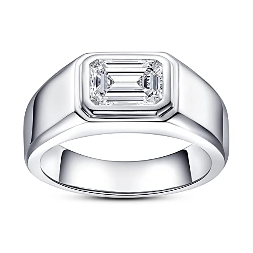 AnuClub Emerald Cut Moissanite Engagement Ring 2cttw D Color 925 Sterling Silver Eternity Wedding Promise Anniversary Band Ring for Men
