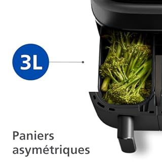 Philips Airfryer Série 3000 - Air Fryer Double Panier, 9L, Technologie RapidAir, jusqu'à 90% de matières grasses en moins, Economies d'énergie, Application HomeID, coloris Noir (NA350/00)