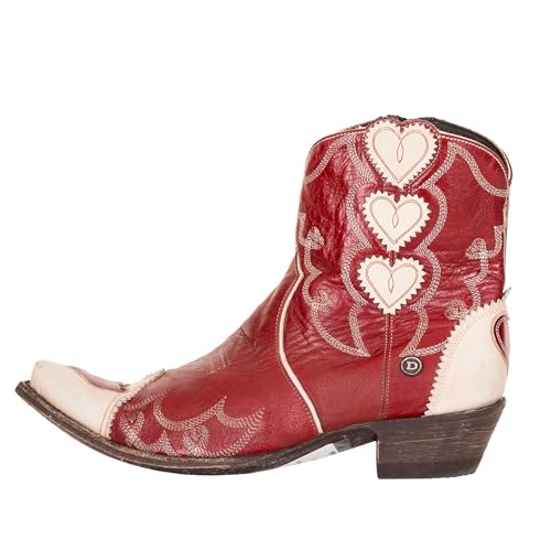 Old Gringo Double D Rodeo Sweetheart Red, White Leather Western Boots, 7.5 Inch Shaft, 2.5 Inch Heel, Almond Toe, Heart Design (Red and Cream, US Womens, US Footwear Size System, Adult, Women, Numeric, Medium, 10)