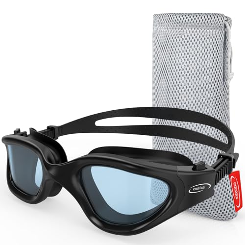 Emsina Swim Goggles, Polarized Swimming Goggles Anti-Fog for Adult Men Women(BlackSmokeLens)