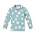 Girls Long Sleeve Polo Shirt Floral Print Soft Casual Top School Uniform for Kids Girls Fashion (Sky Blue,11-12 Years)